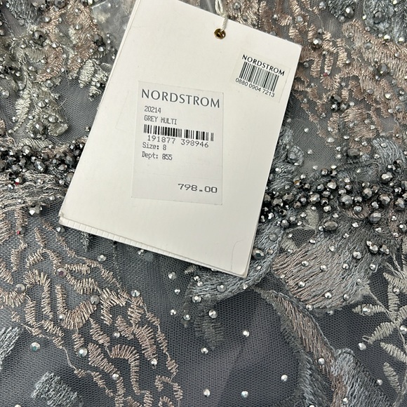 Mac Duggal 20214 Long Sleeve Beaded Appliqué Gown NWT Grey Multi - Picture 8 of 8